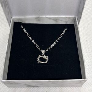 Hello Kitty Silver-Tone Necklace with Rhinestone Accents – NEW